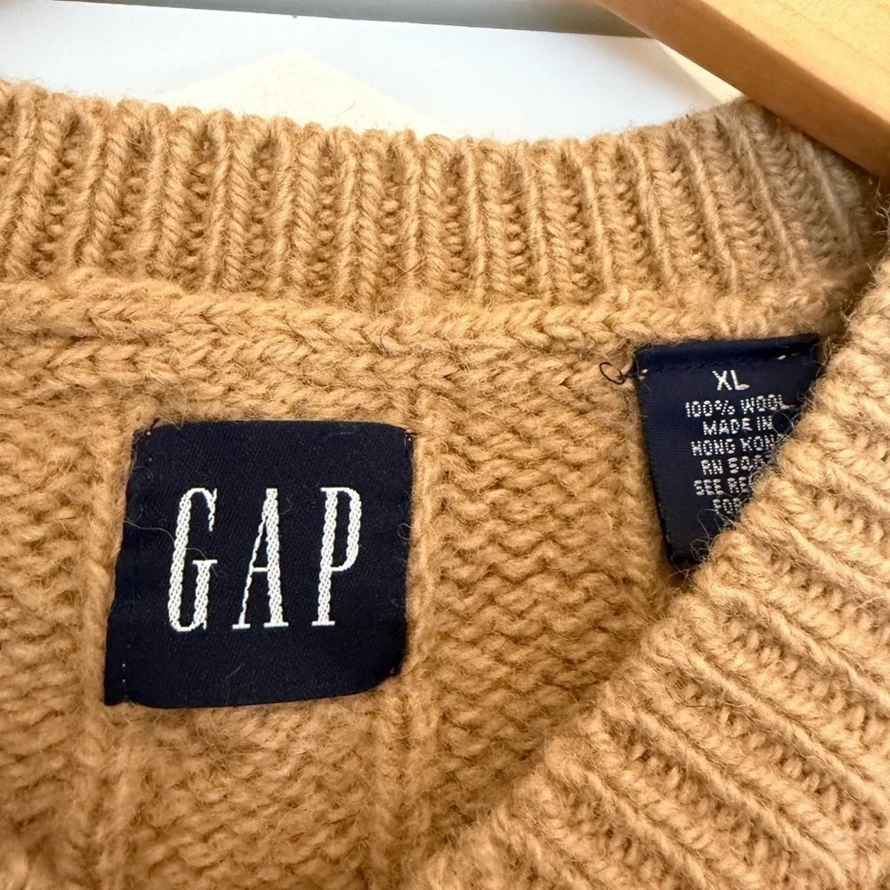 Vintage GAP V-Neck Cable Knit Sweater Wool Pullover Chunky / xlarge
